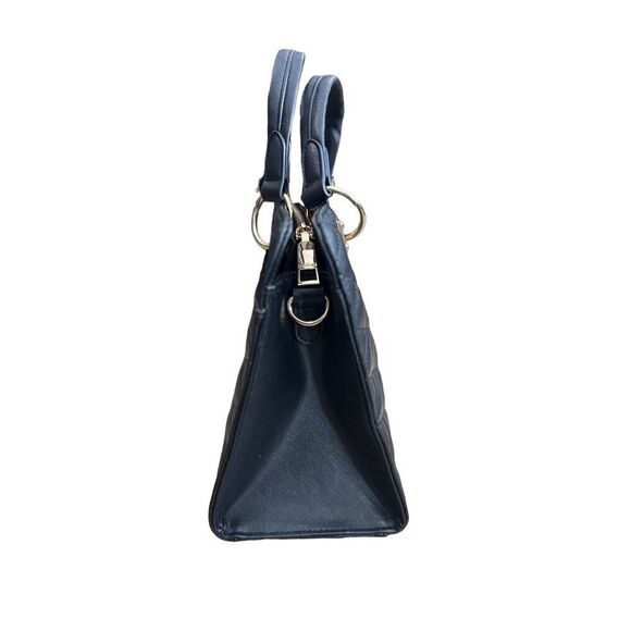 Bebe Purse Quilted Handbag Black Gold Satchel Accents Cocktail Mini Bag - Picture 5 of 15